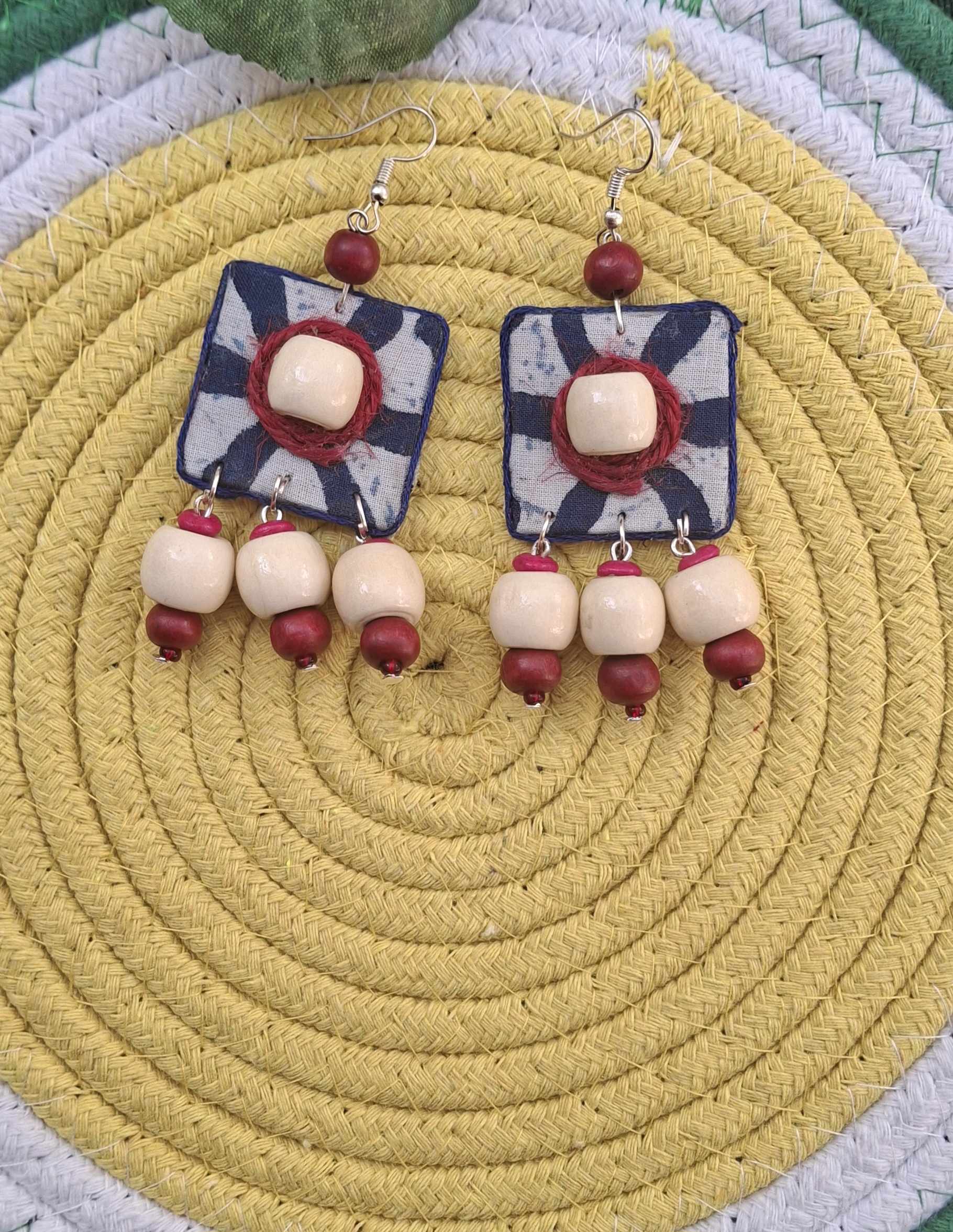 indigo square beaded dangler earrings indigo square beaded dangler earrings