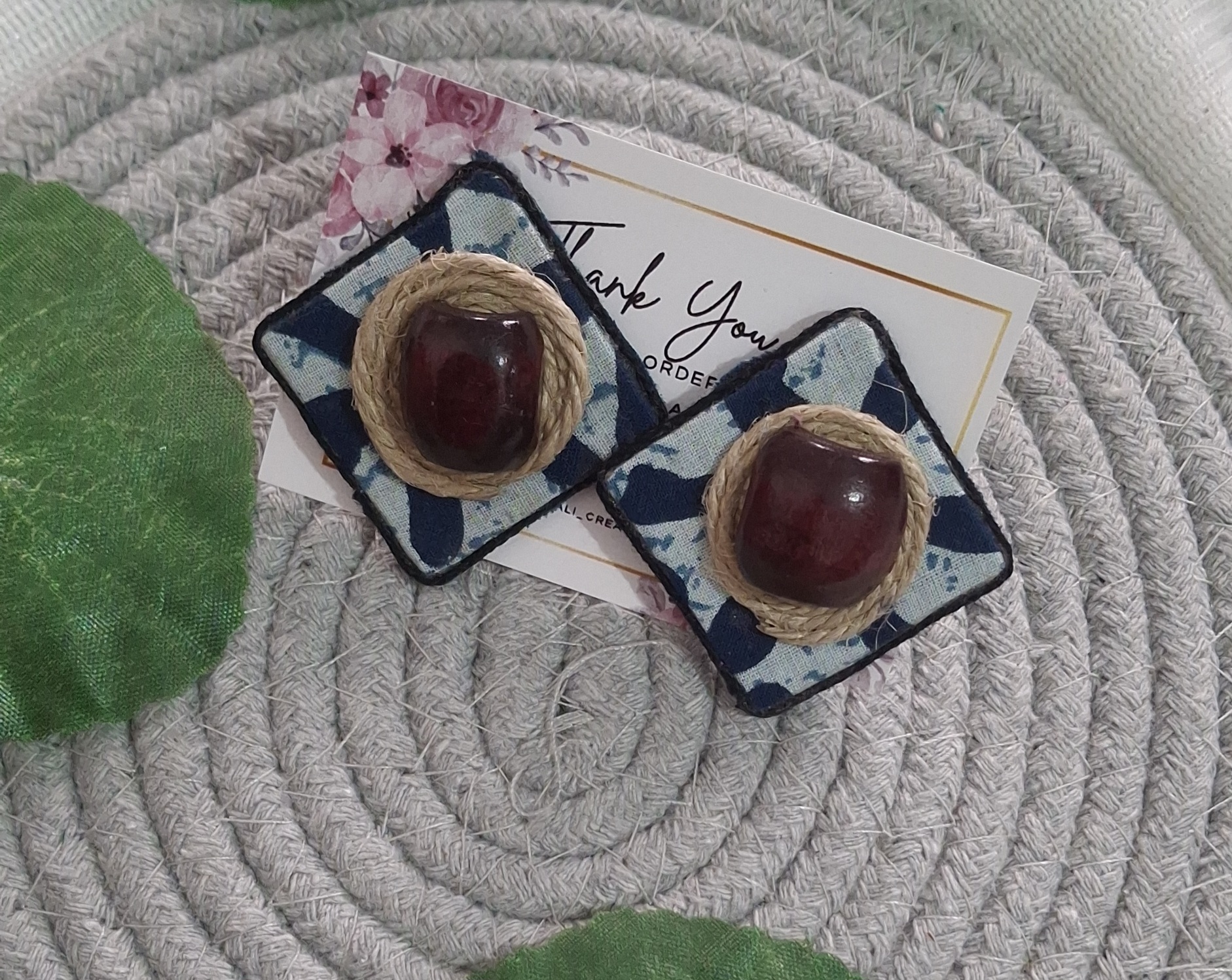 indigo rustic fabric stud earrings indigo rustic fabric stud earrings