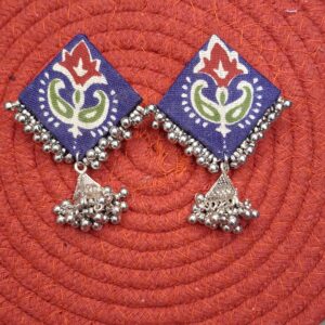 Home indigo ajrakh jhumka square studs