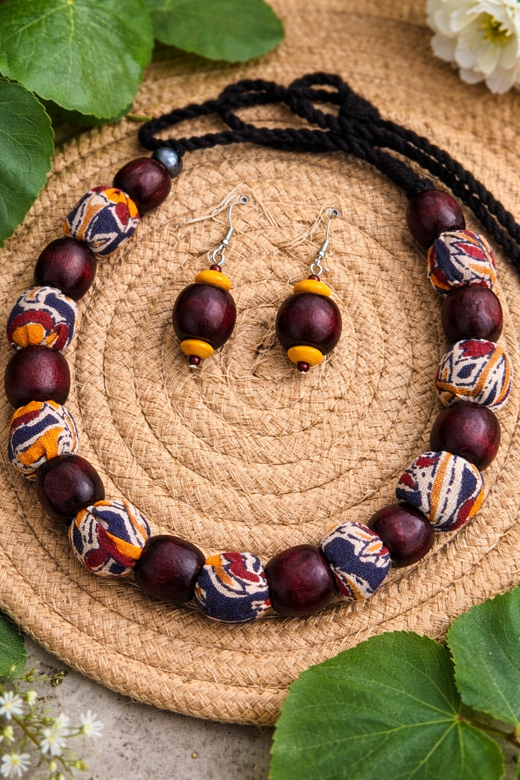 earthy ajrakh beaded necklace set earthy ajrakh beaded necklace set