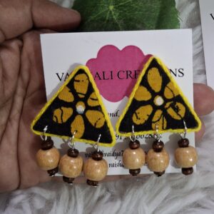 mustard bloom triangle fabric statement earrings