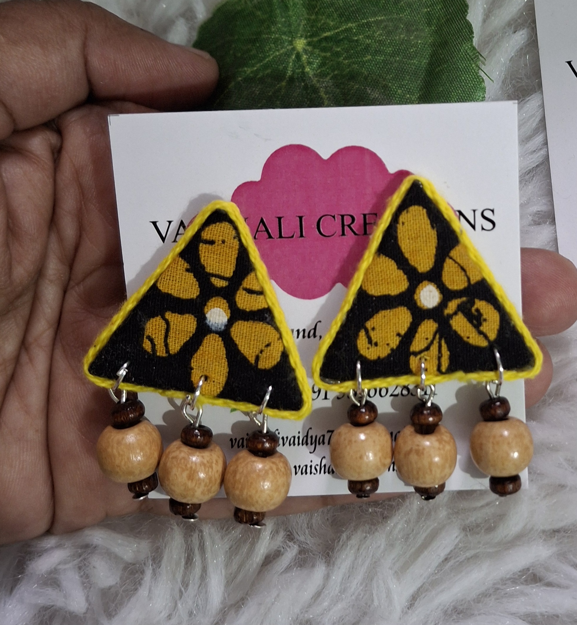 mustard bloom triangle fabric statement earrings mustard bloom triangle fabric statement earrings